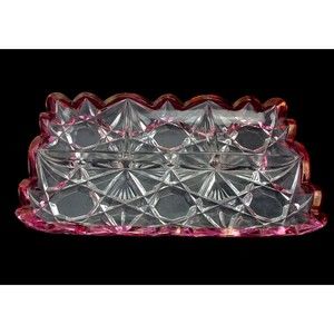 Vintage Tiffin Williamsburg Cranberry and Clear Pressed Glass 4 Part Relish Tray